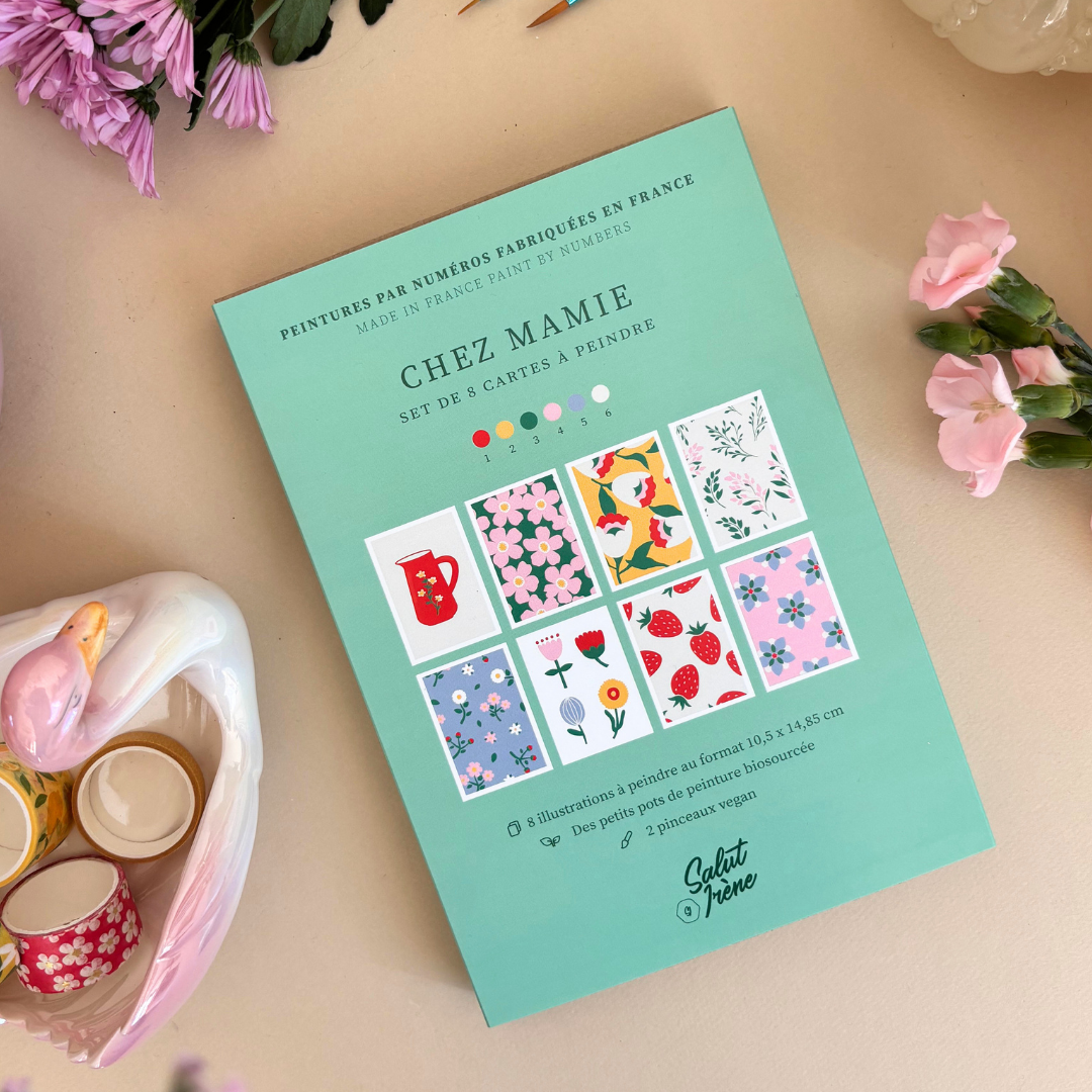 Cartes à peindre par numéros - Chez mamie | 8 cartes