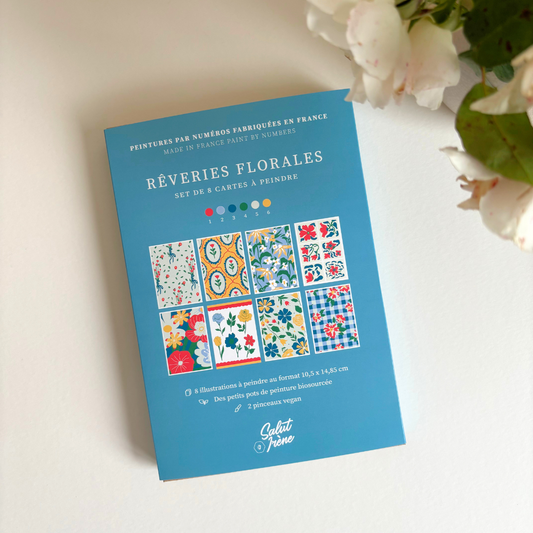 Cartes à peindre par numéros - Rêveries florales | 8 cartes