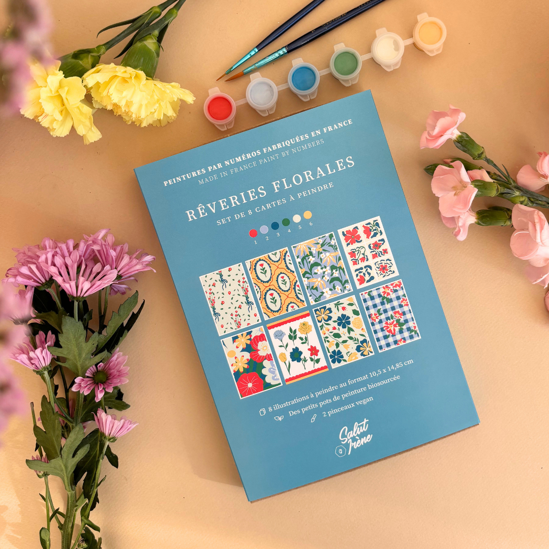 Cartes à peindre par numéros - Rêveries florales | 8 cartes