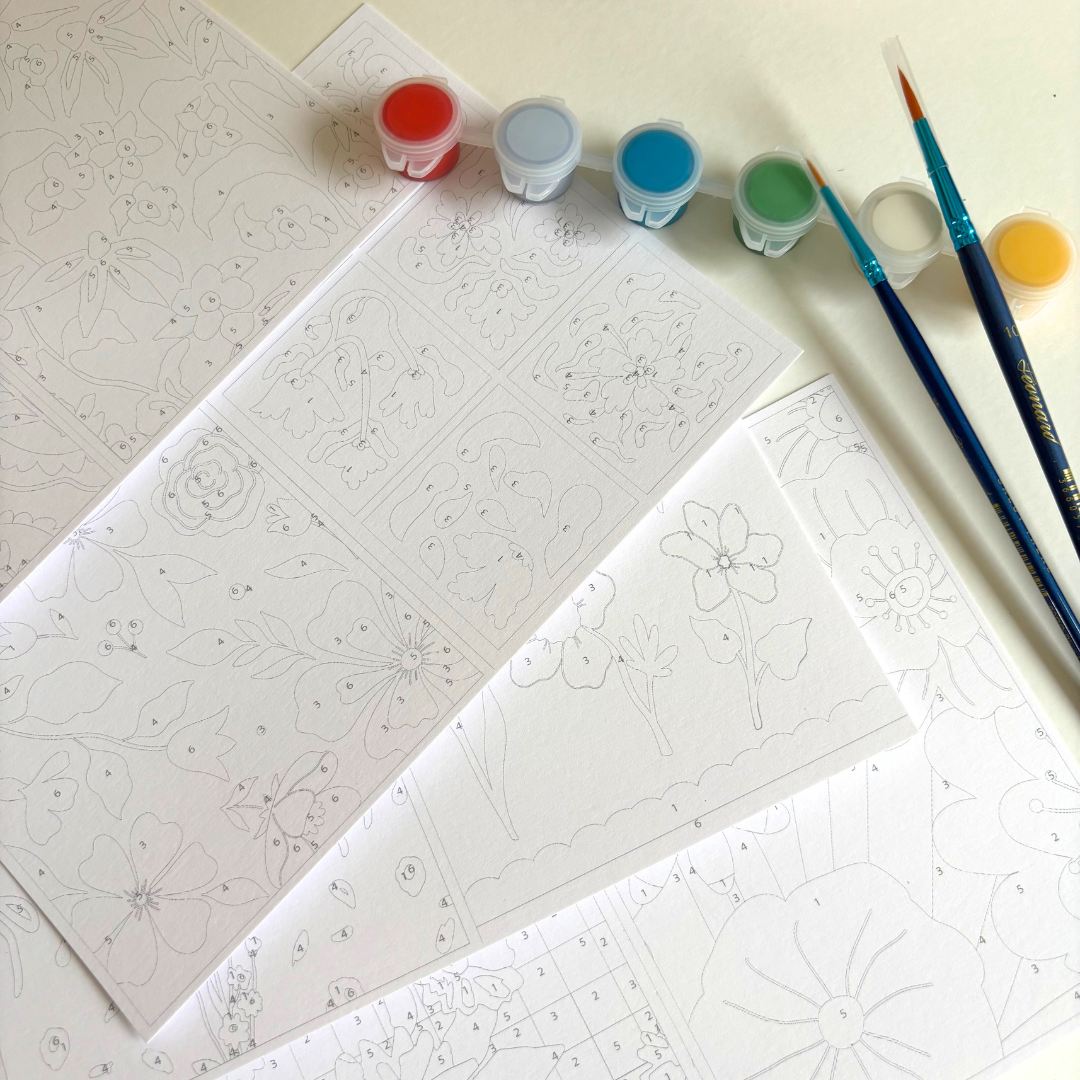 Cartes à peindre par numéros - Rêveries florales | 8 cartes