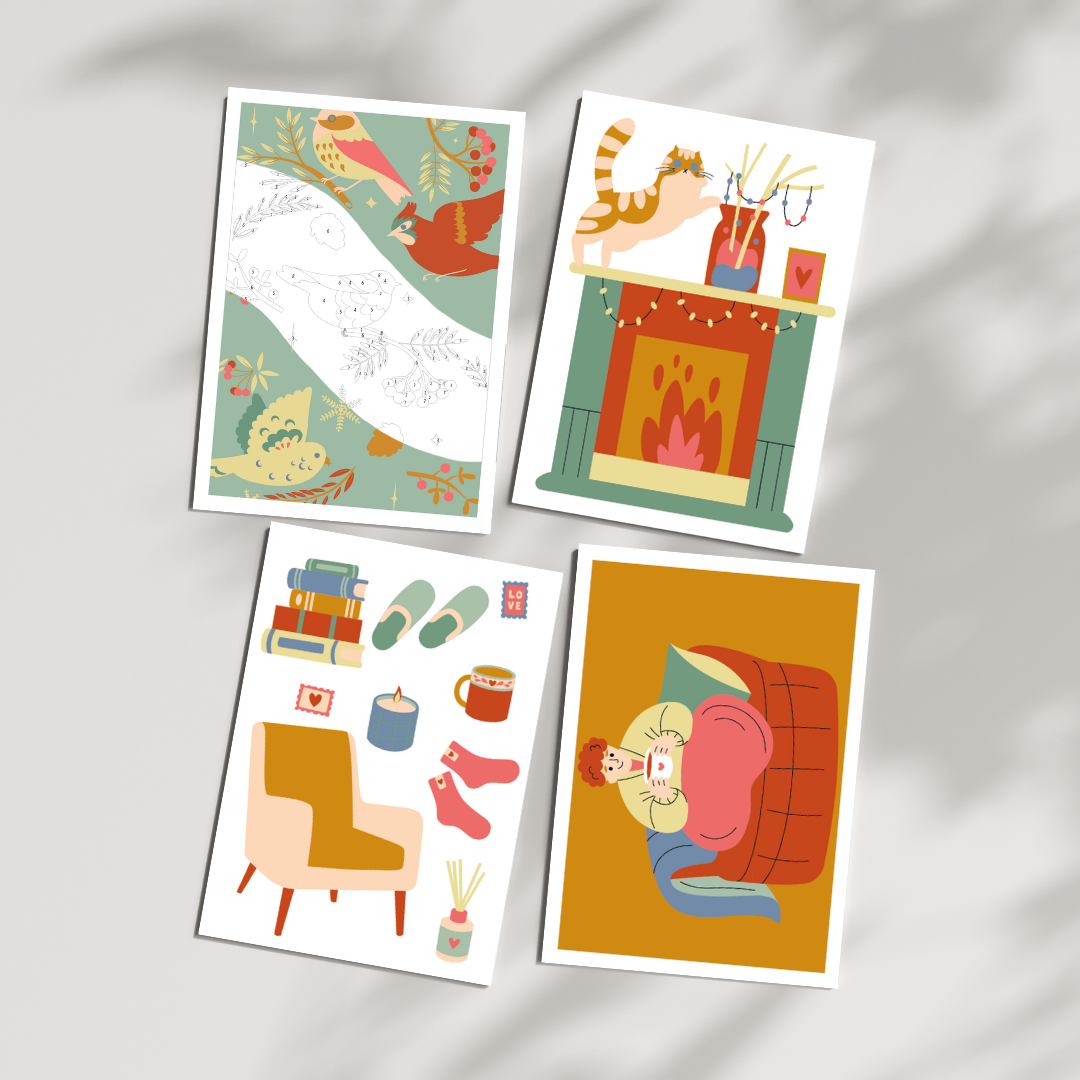 Cartes à peindre par numéros - Cosy| 4 cartes