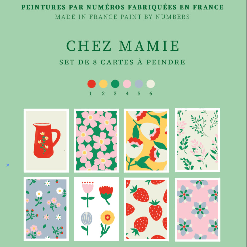 Cartes à peindre par numéros - Chez mamie | 8 cartes
