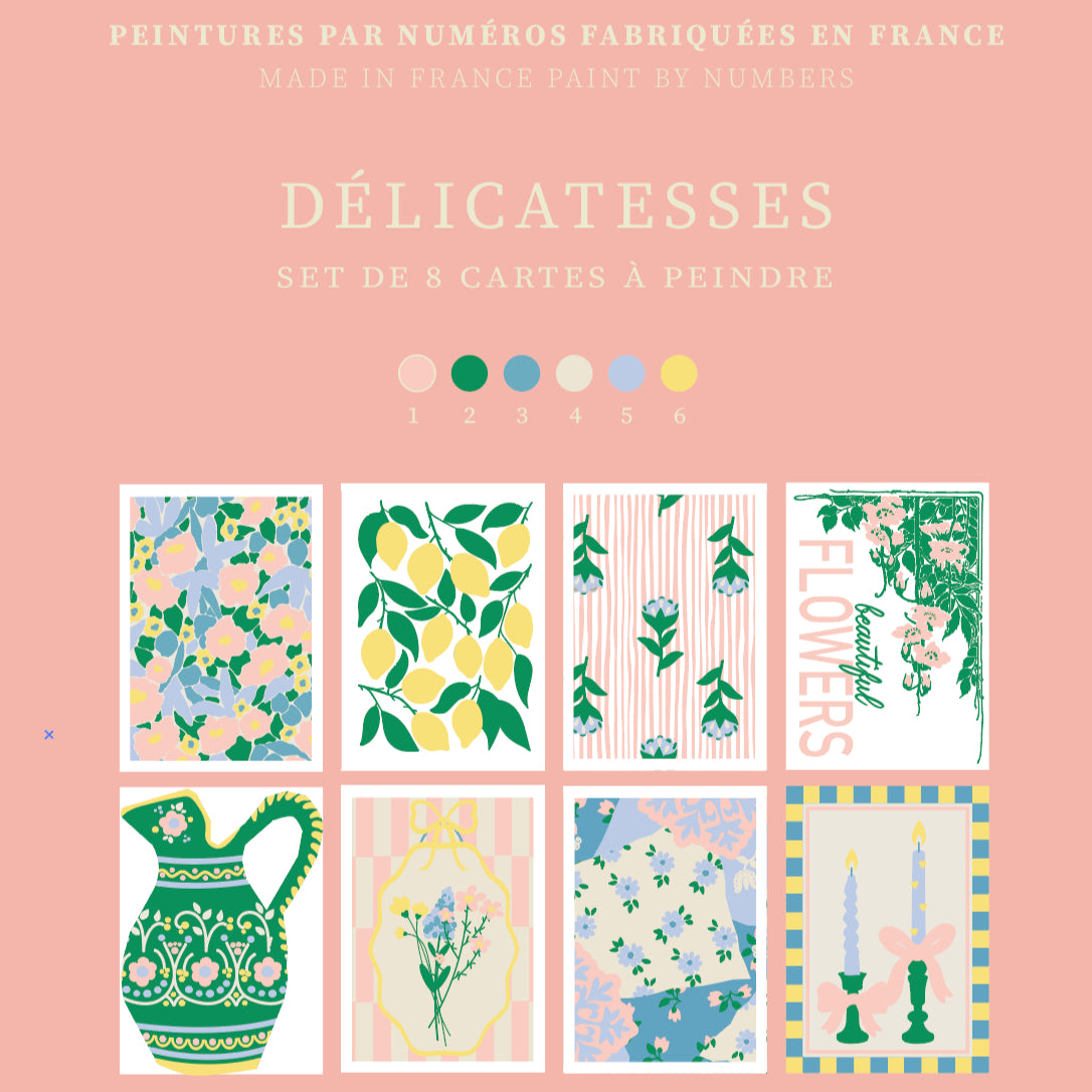 Cartes à peindre par numéros - Délicatesses | 8 cartes