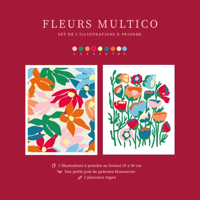 Kit peinture par numéros - Fleurs multico | Duo 24x30cm