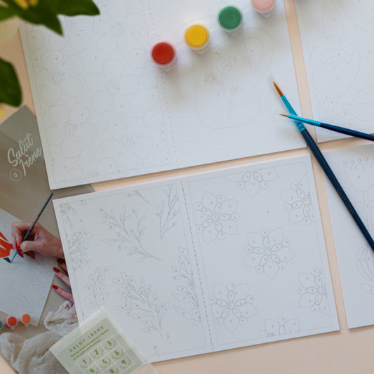 Cartes à peindre par numéros - Chez mamie | 8 cartes