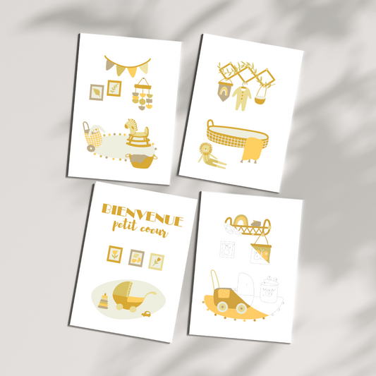 Cartes à peindre par numéros - Dans la chambre de bébé | 4 cartes