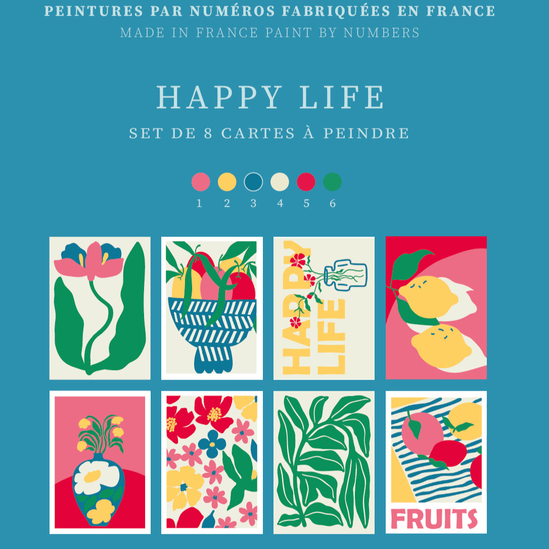 Cartes à peindre par numéros - Happy life | 8 cartes