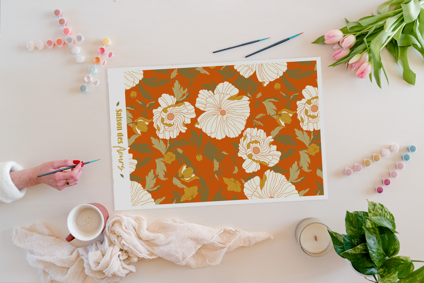 Kit peinture par numéros - Saison des fleurs | 40x60cm - Orange