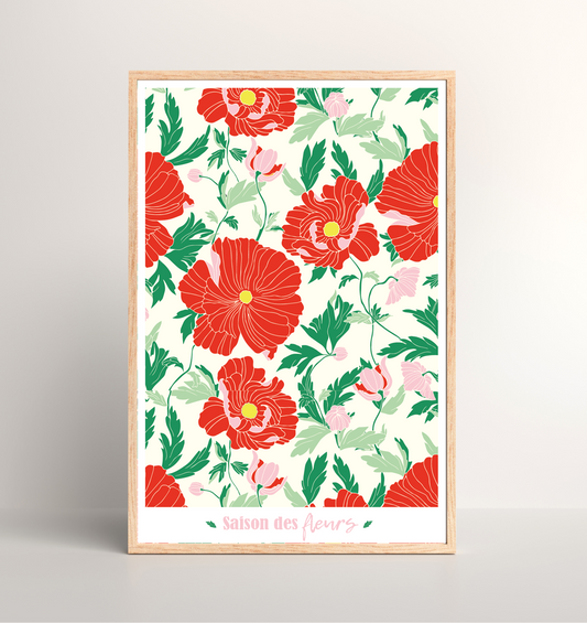 Kit peinture par numéros - Saison des fleurs | 40x60cm - Rouge