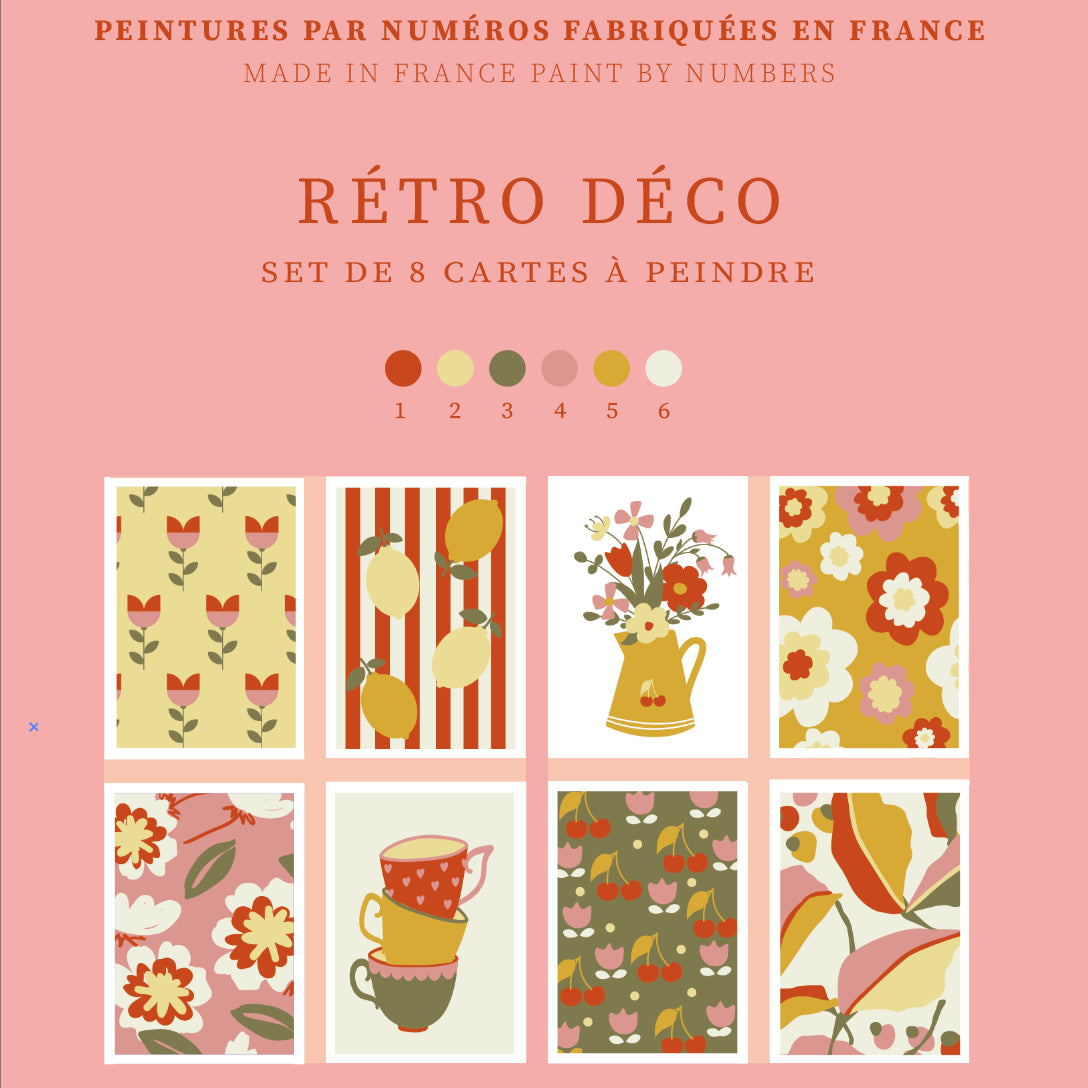 Cartes à peindre par numéros - Rétro déco | 8 cartes