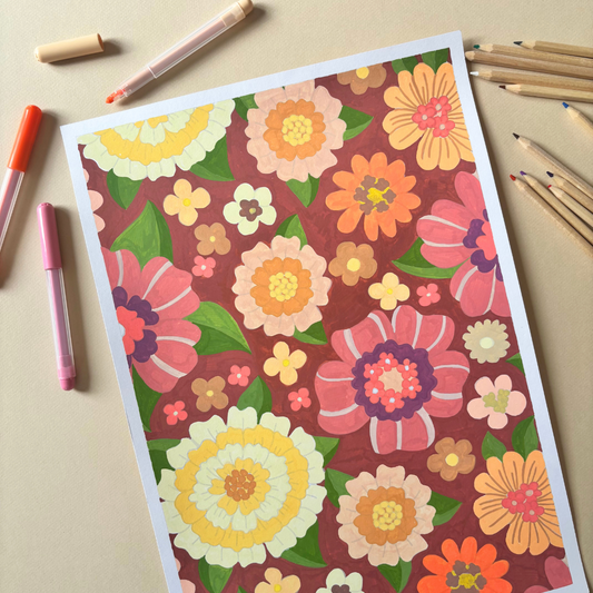 Grande affiche à colorier - Flower power | 30x40cm