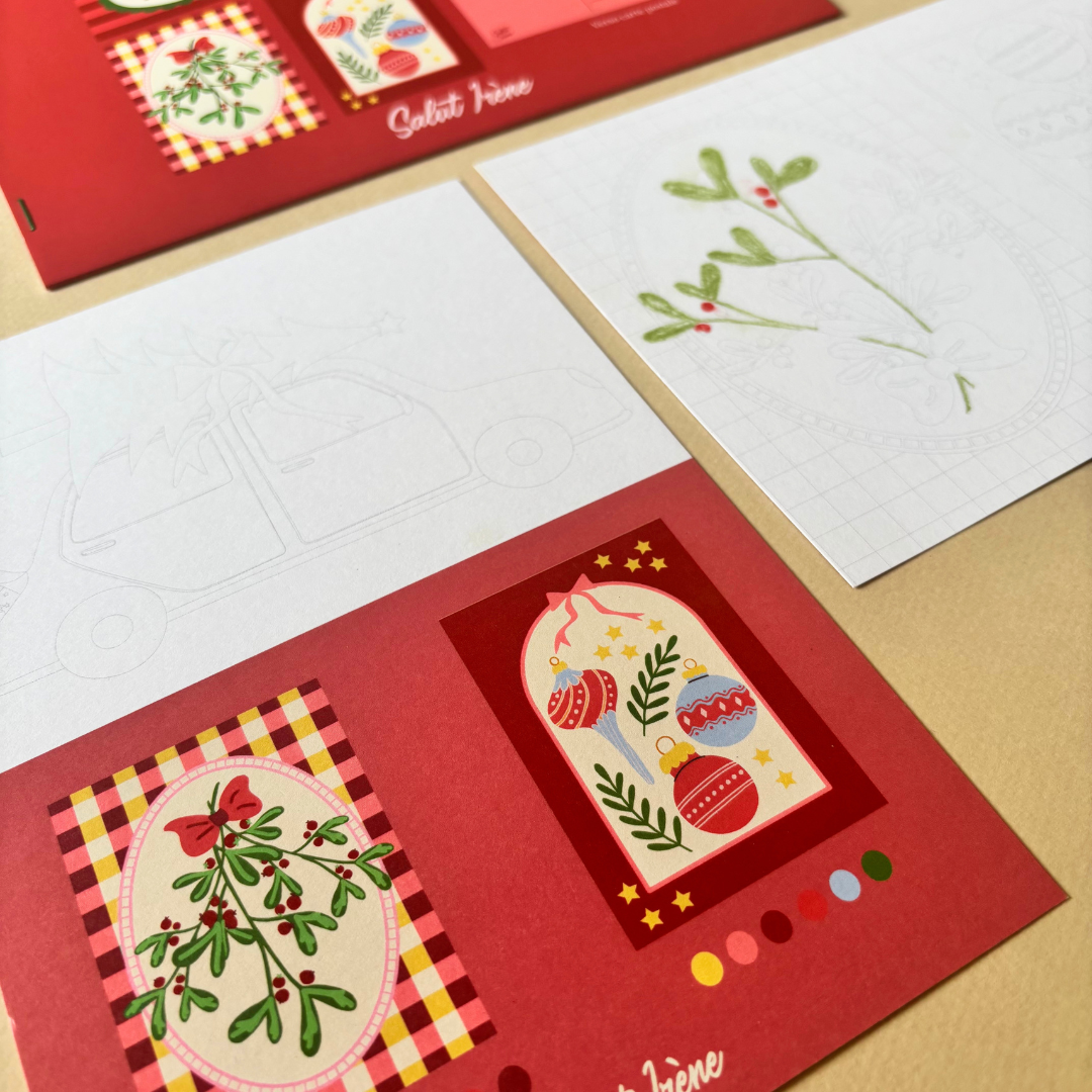Cartes postales à colorier + enveloppes - Les fêtes | 4 cartes