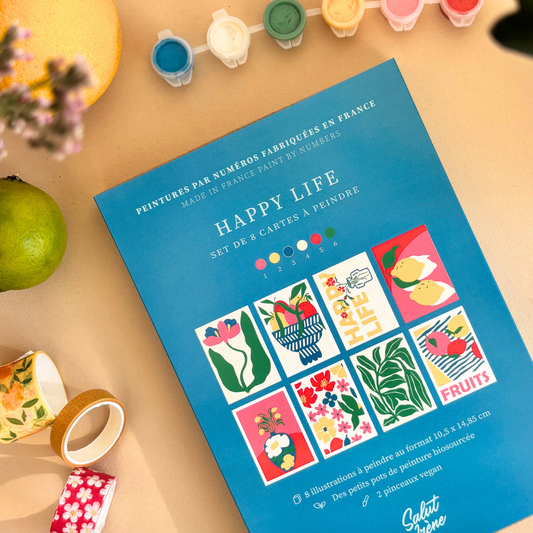 Cartes à peindre par numéros - Happy life | 8 cartes