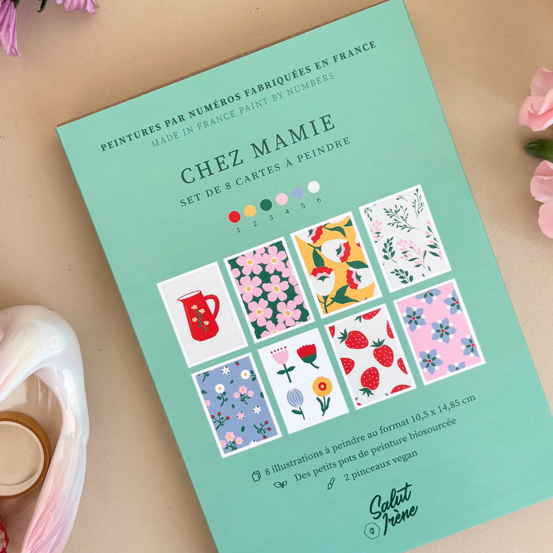 Cartes à peindre par numéros - Chez mamie | 8 cartes
