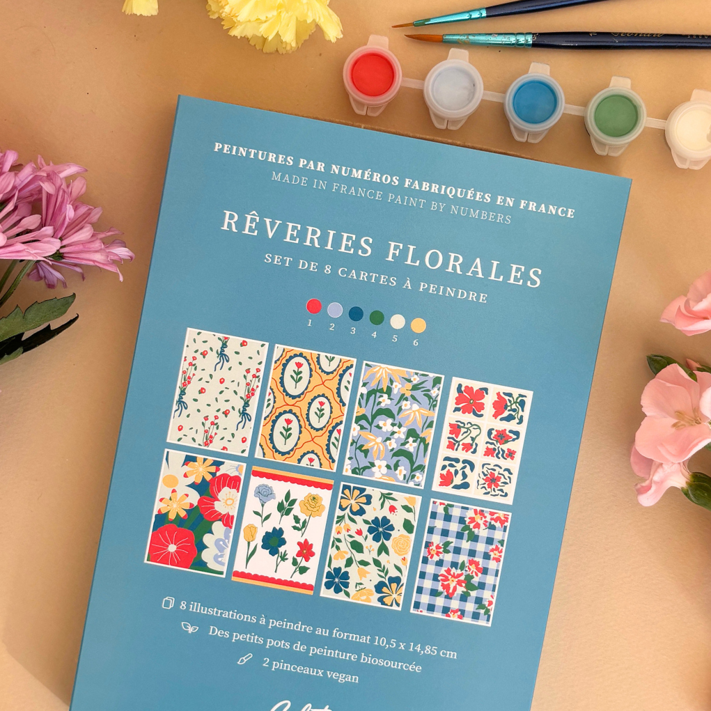 Cartes à peindre par numéros - Rêveries florales | 8 cartes