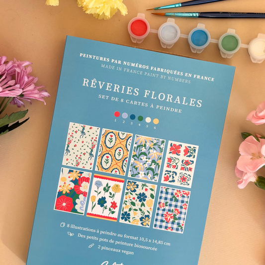 Cartes à peindre par numéros - Rêveries florales | 8 cartes