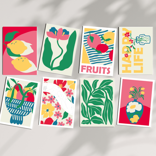 Cartes à peindre par numéros - Happy life | 8 cartes