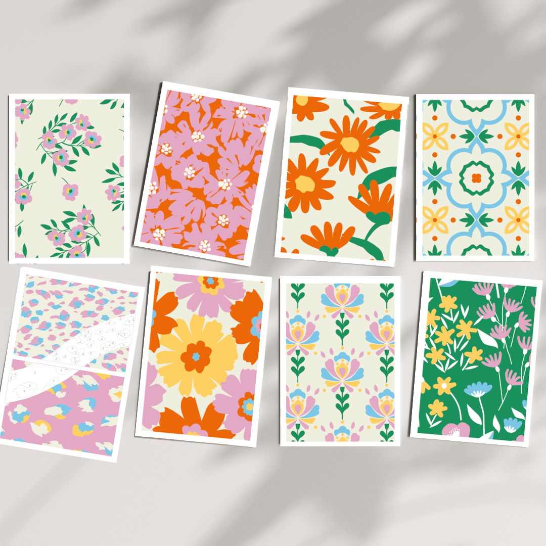 Cartes à peindre par numéros - Joyeux motifs | 8 cartes
