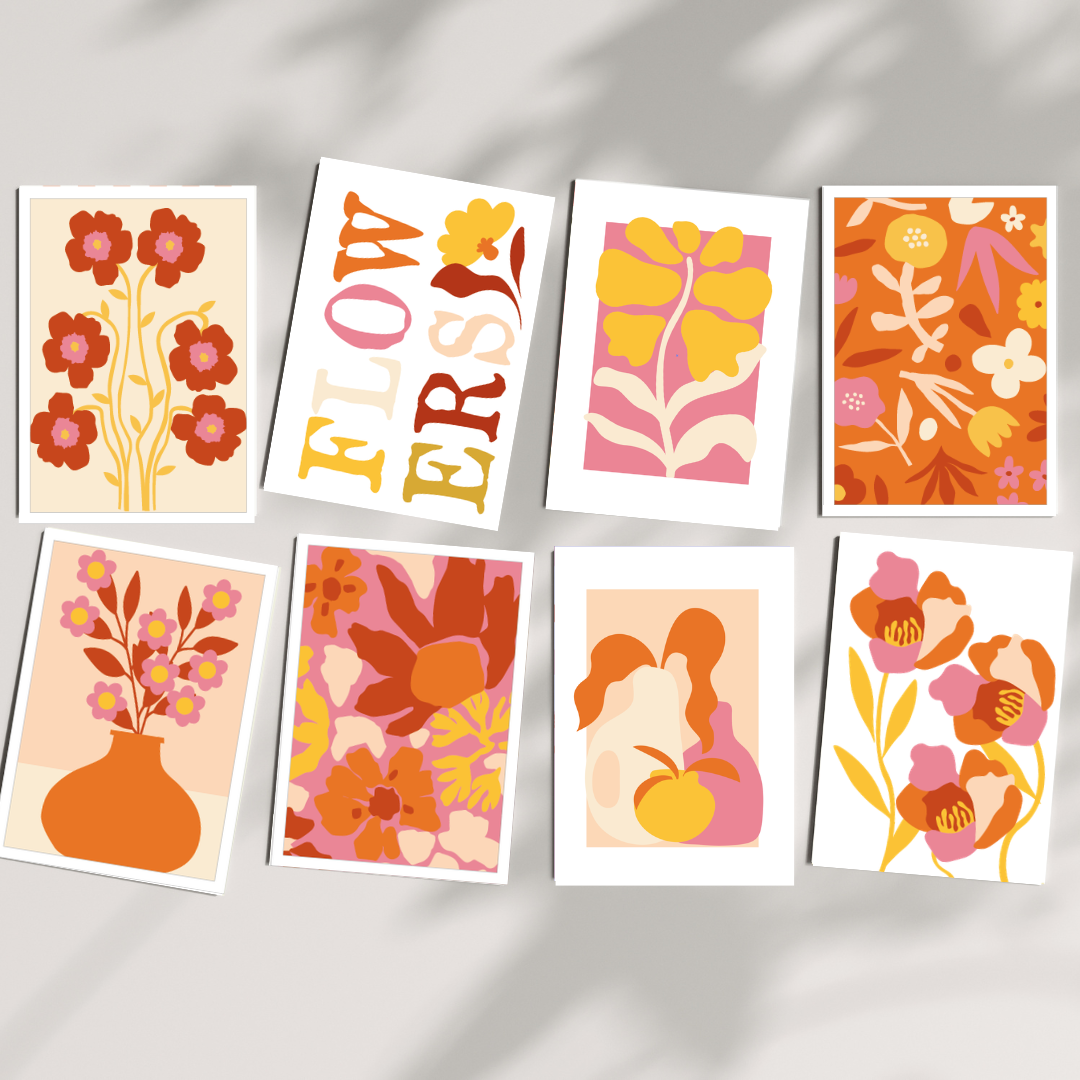 Cartes à peindre par numéros - Palette florale | 8 cartes