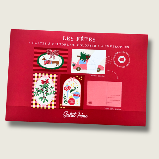 Cartes postales à colorier + enveloppes - Les fêtes | 4 cartes