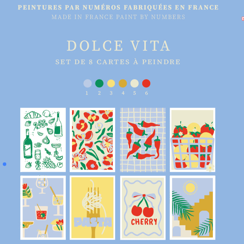 Cartes à peindre par numéros - Dolce Vita | 8 cartes
